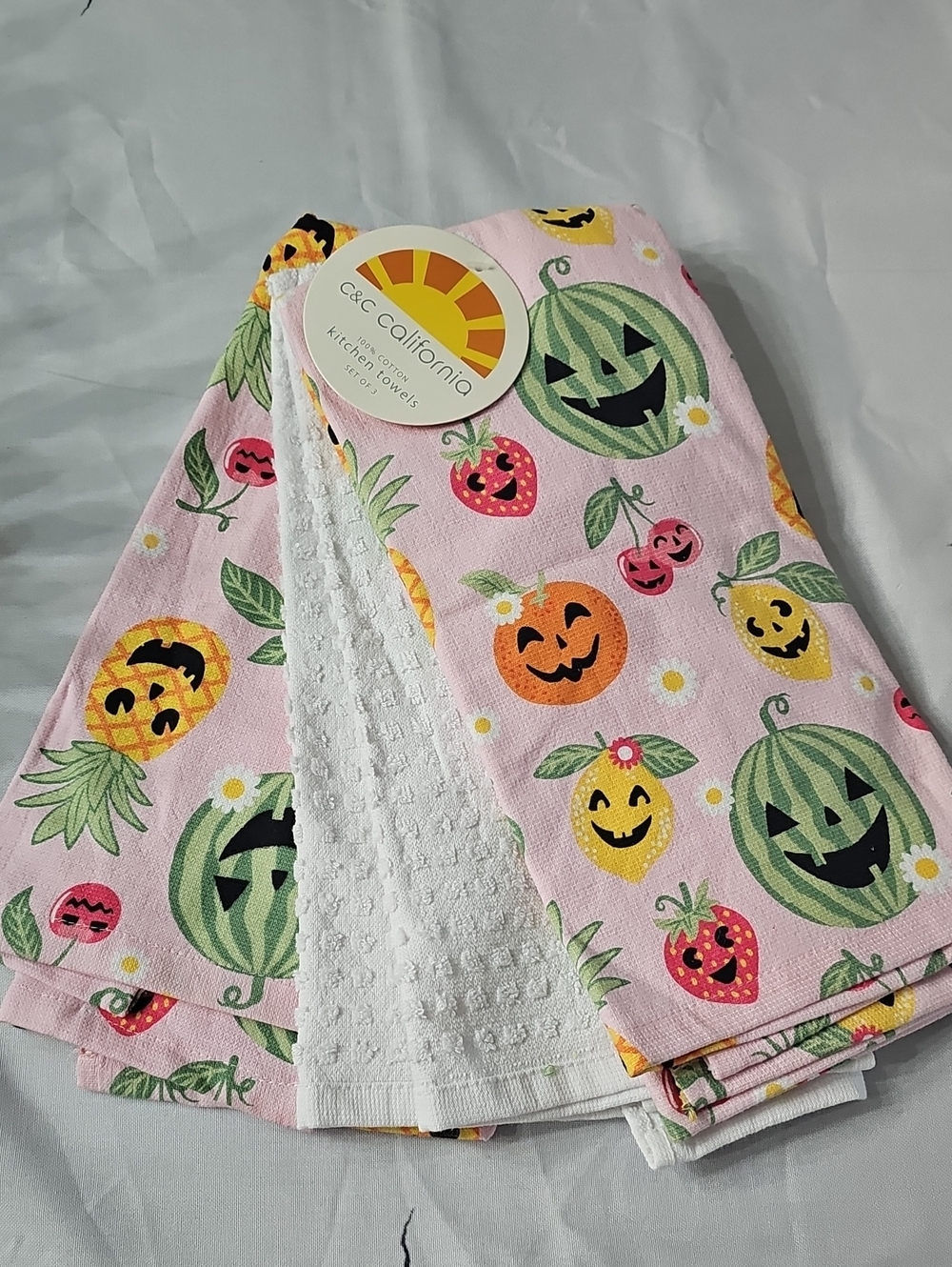 New! Set of 3 Halloween Jack O' Lantern Fruit Kitchen Towels